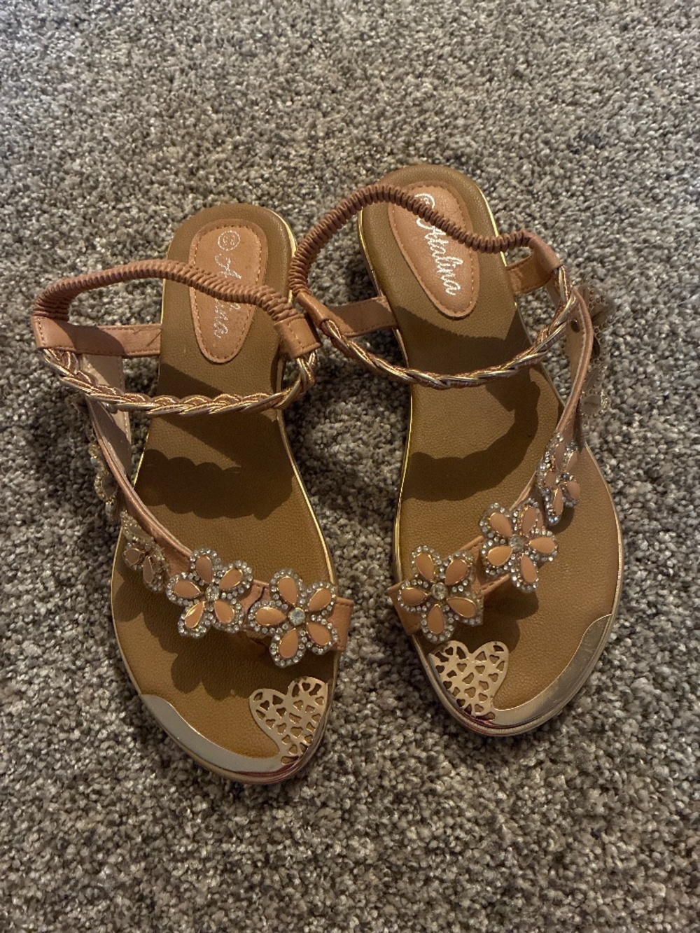 Atalina Embellished Floral Rhinestone Sling Back Sandles 8.5